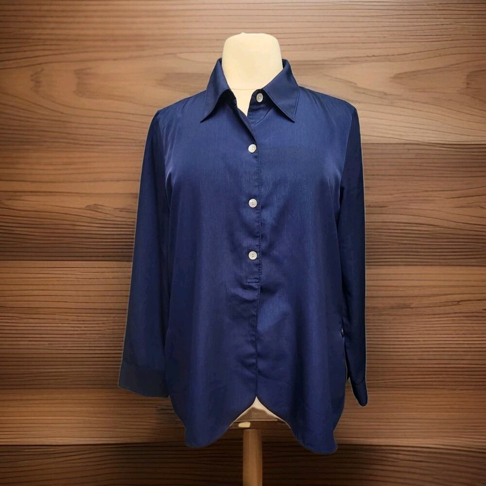 Susan Graver Navy Blue Popover Shirt Tunic Top Long Sleeve XL